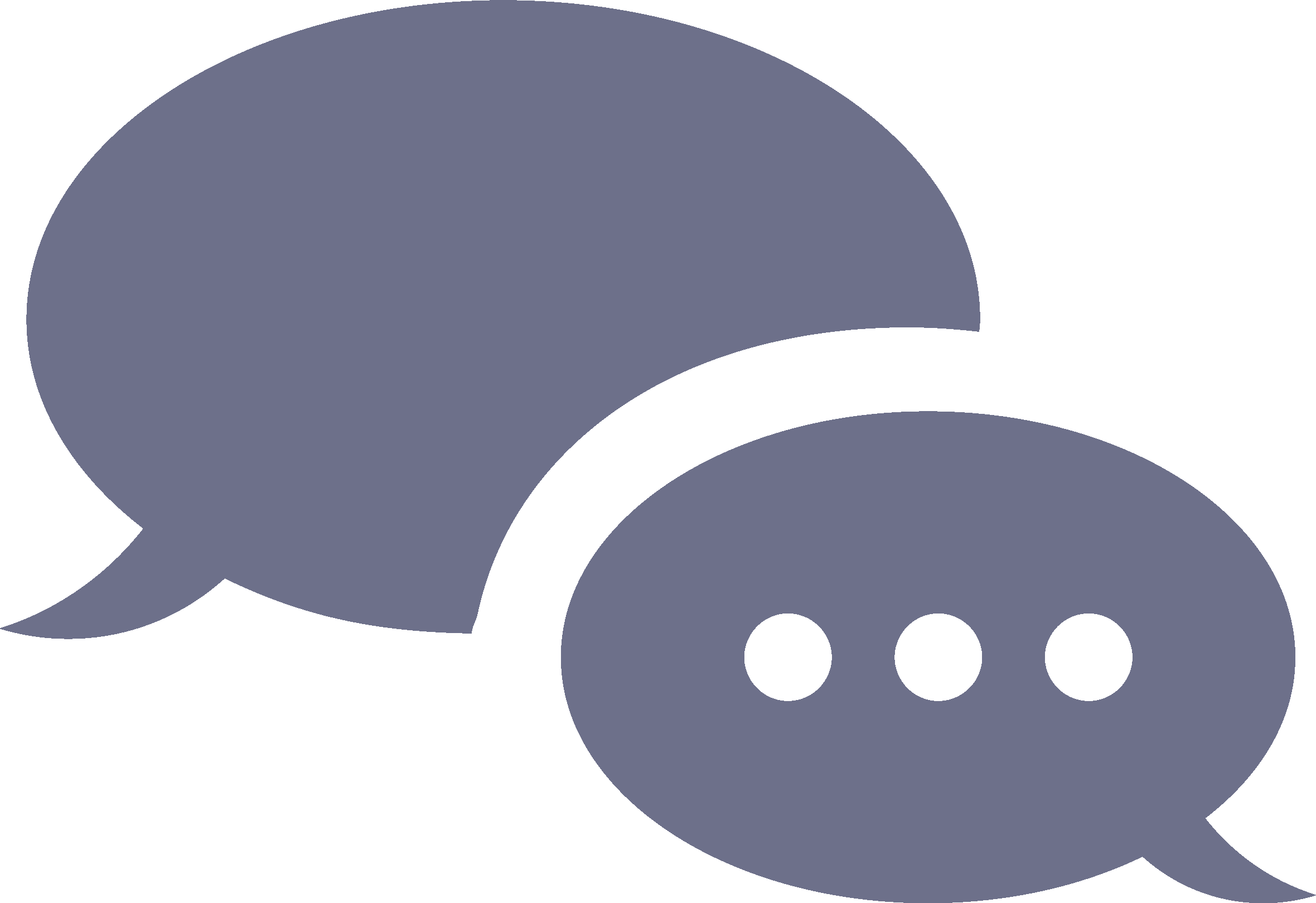 Icon: Zwei Sprechblasen. In der Rechten sind drei Punkte drin.